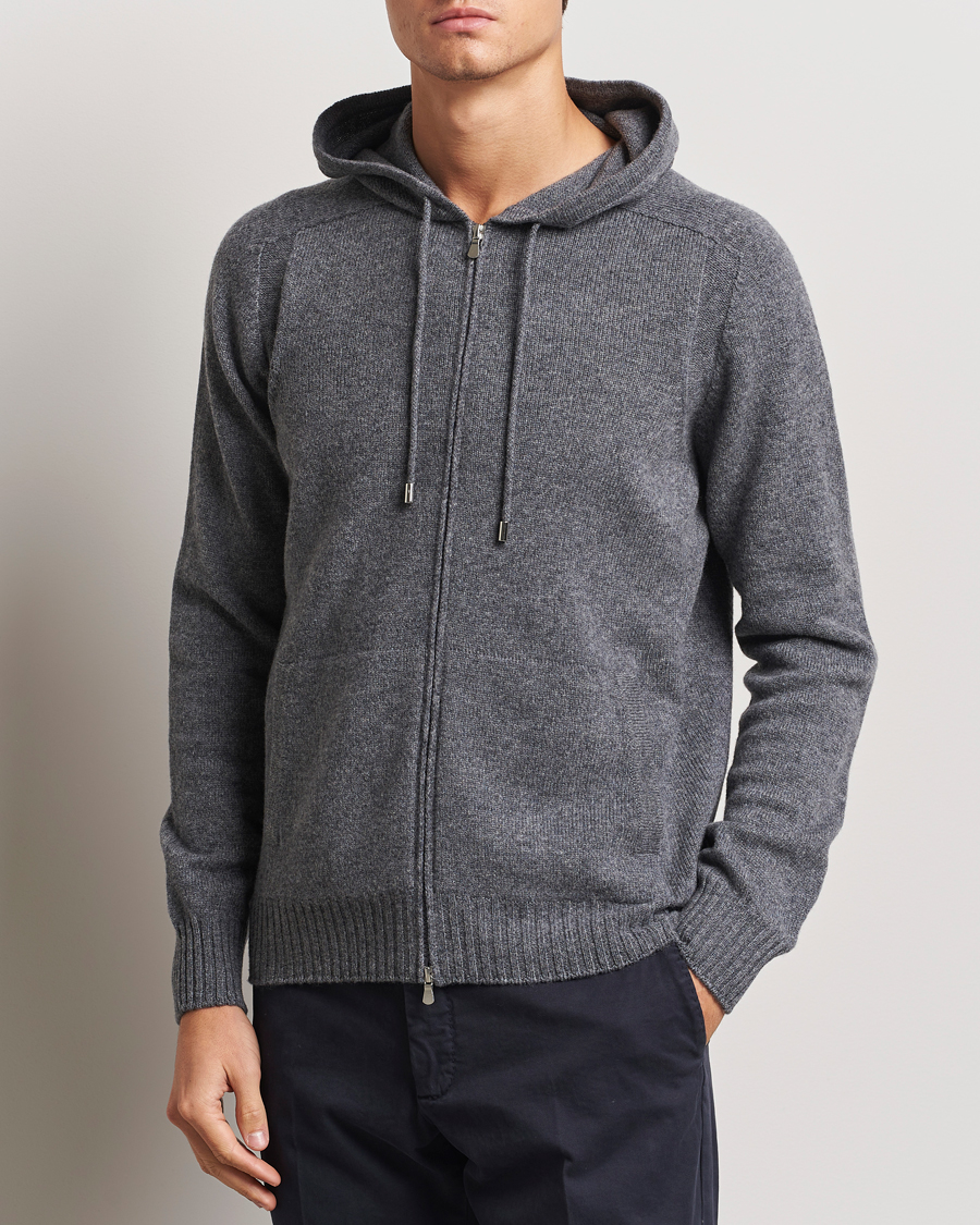 Hombres |  | Gran Sasso | Full Zip Wool Hoodie Grey Melange