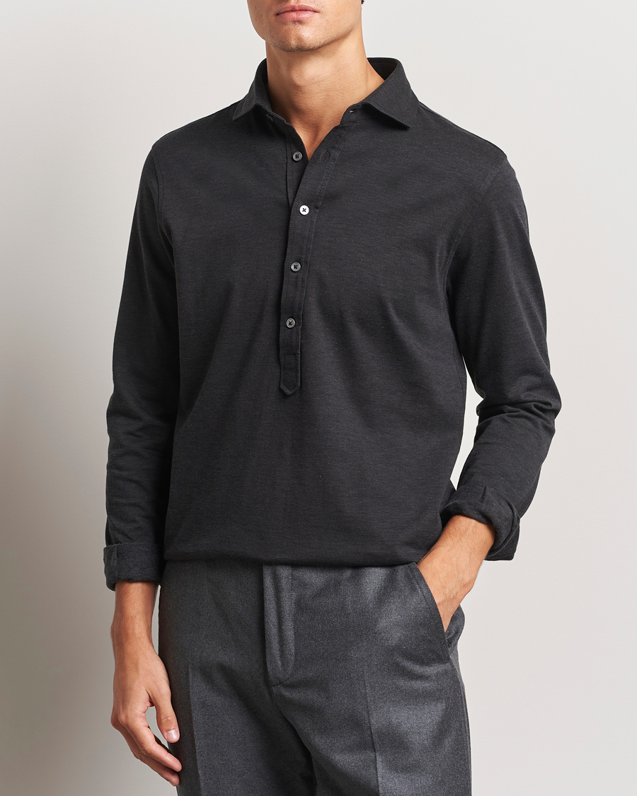 Hombres |  | Gran Sasso | Brushed Cotton Popover Shirt Black