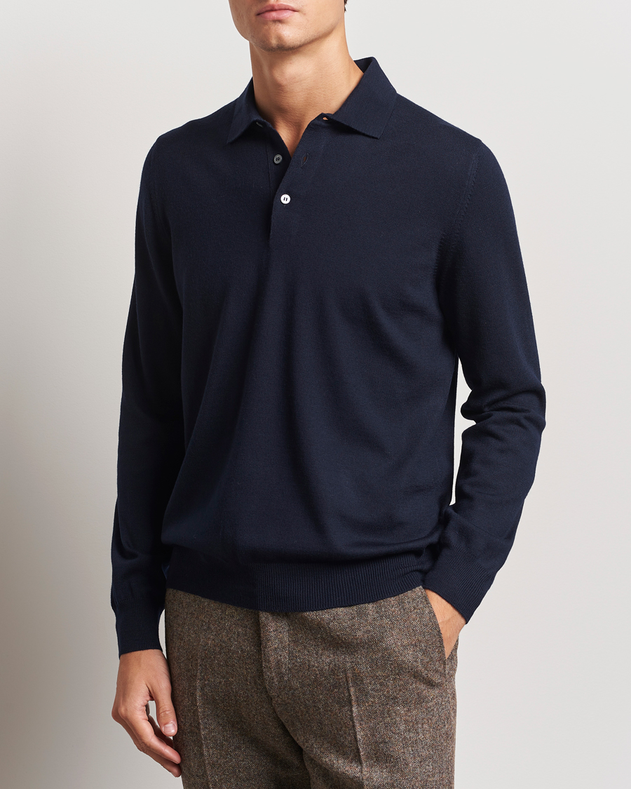 Hombres |  | Gran Sasso | Merino Fashion Fit Polo Navy