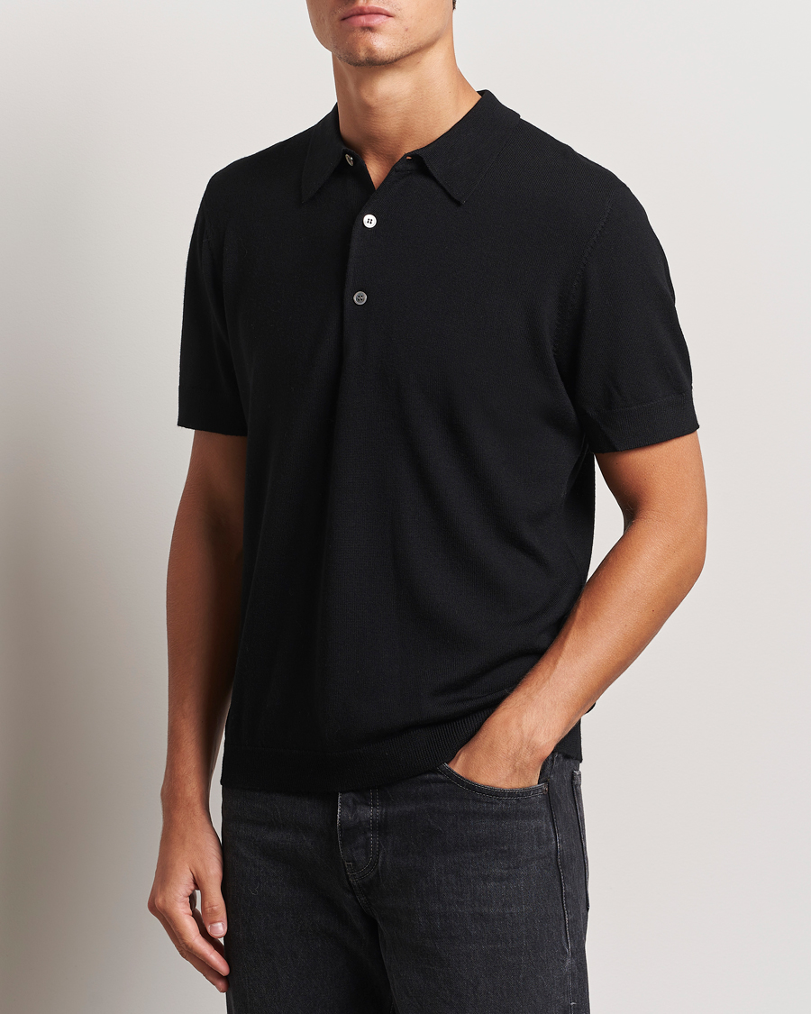 Hombres |  | A Day\'s March | Rosehall Short Sleeve Merino Polo Black