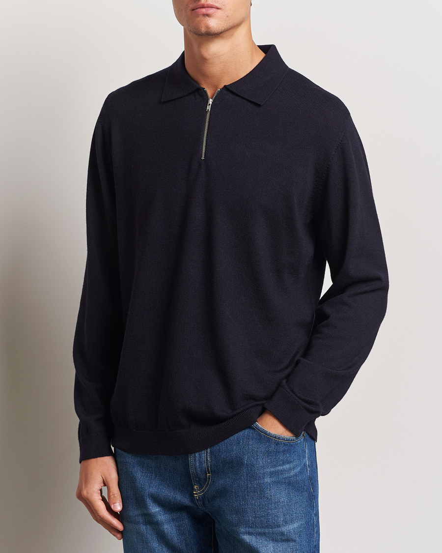 Hombres | Media cremallera | A Day\'s March | Thompson Merino Half-Zip Polo Navy