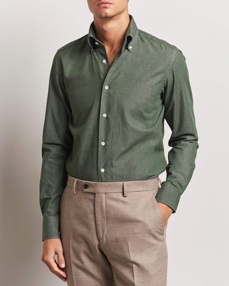 Hombres |  | 100Hands | Button Down Denim Shirt Sage Green