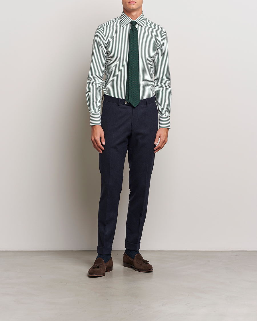 Hombres | Departamentos | 100Hands | Striped Cut Away Cotton Shirt Green