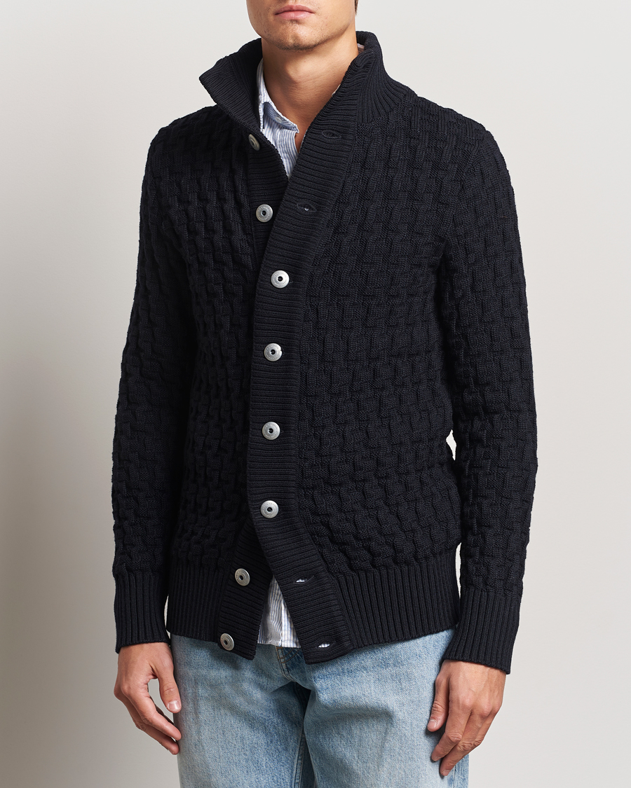 Hombres |  | S.N.S. Herning | Stark Wool Cable Knit Cardigan Navy Blue