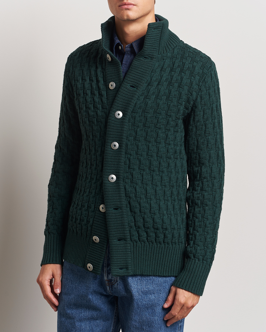 Hombres |  | S.N.S. Herning | Stark Wool Cable Knit Cardigan Thunder Green