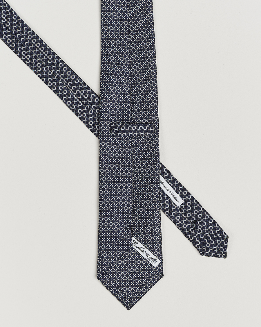 Hombres |  | E. Marinella | 3-Fold Printed Silk Tie Navy/White