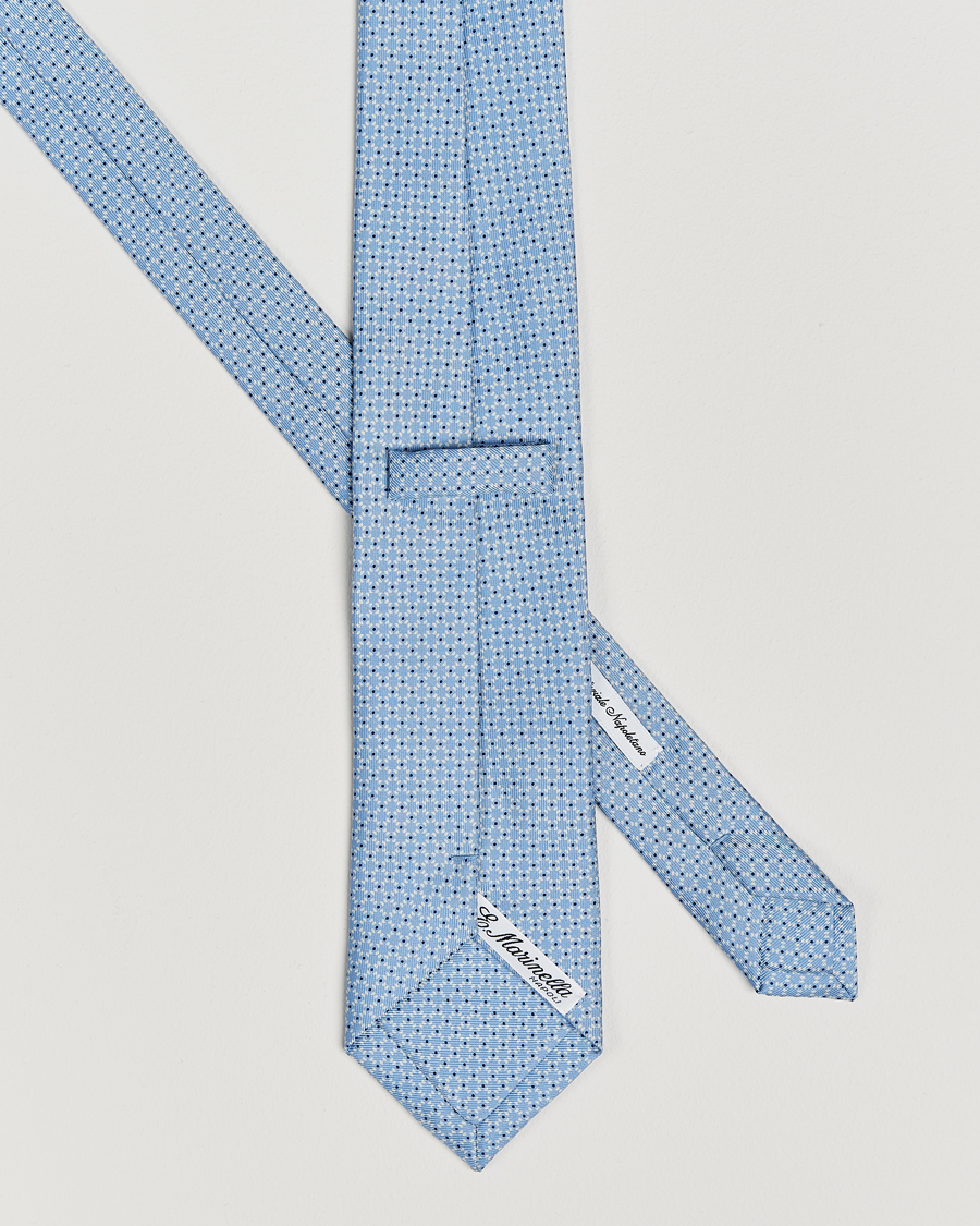 Hombres |  | E. Marinella | 3-Fold Printed Silk Tie Light Blue