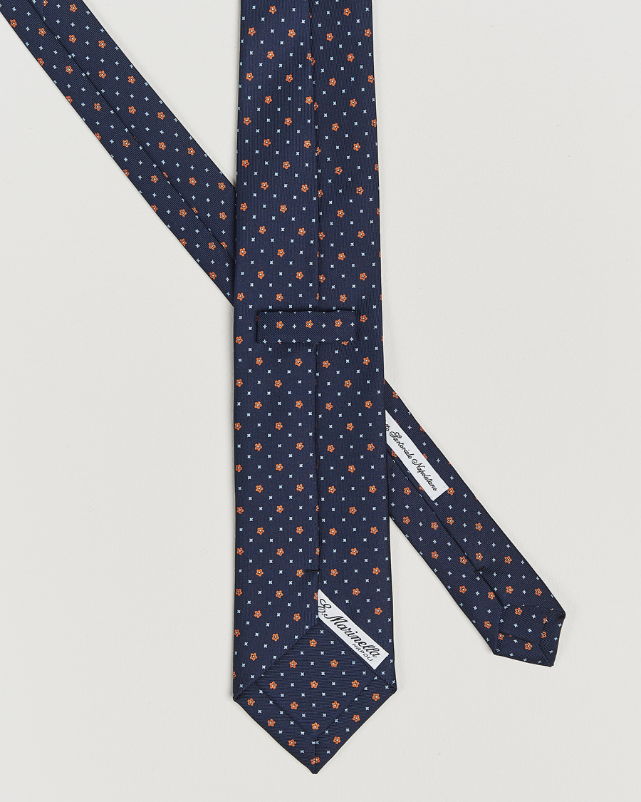 Hombres |  | E. Marinella | 3-Fold Printed Silk Tie Navy/Orange