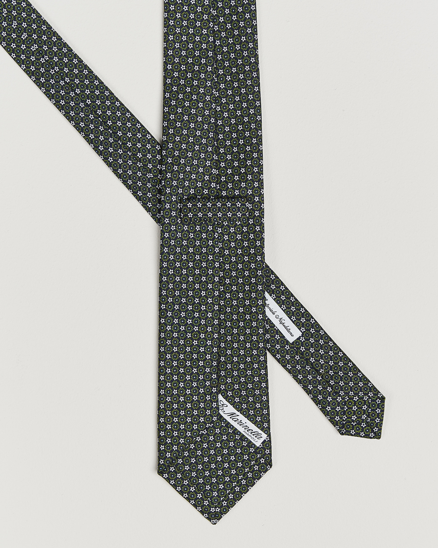 Hombres |  | E. Marinella | 3-Fold Printed Silk Tie Navy/Green