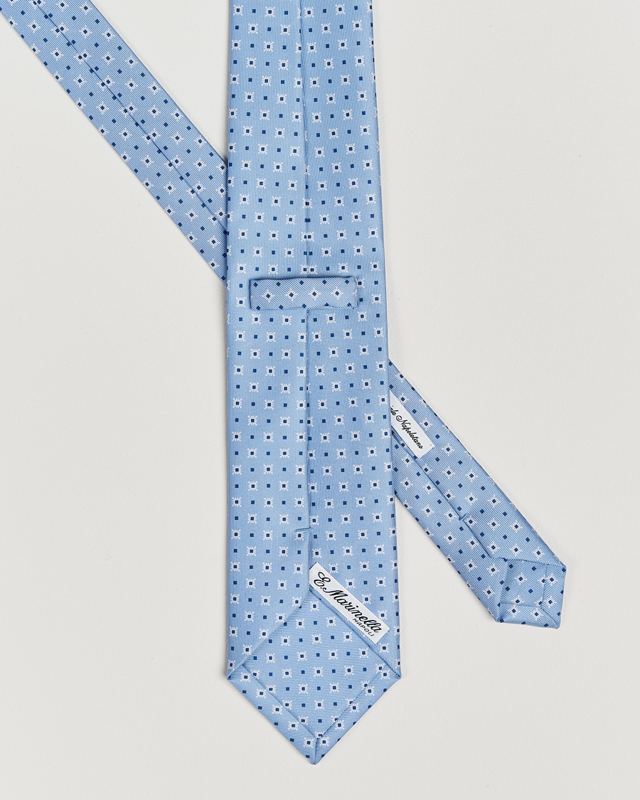 Hombres |  | E. Marinella | 3-Fold Printed Silk Tie Light Blue