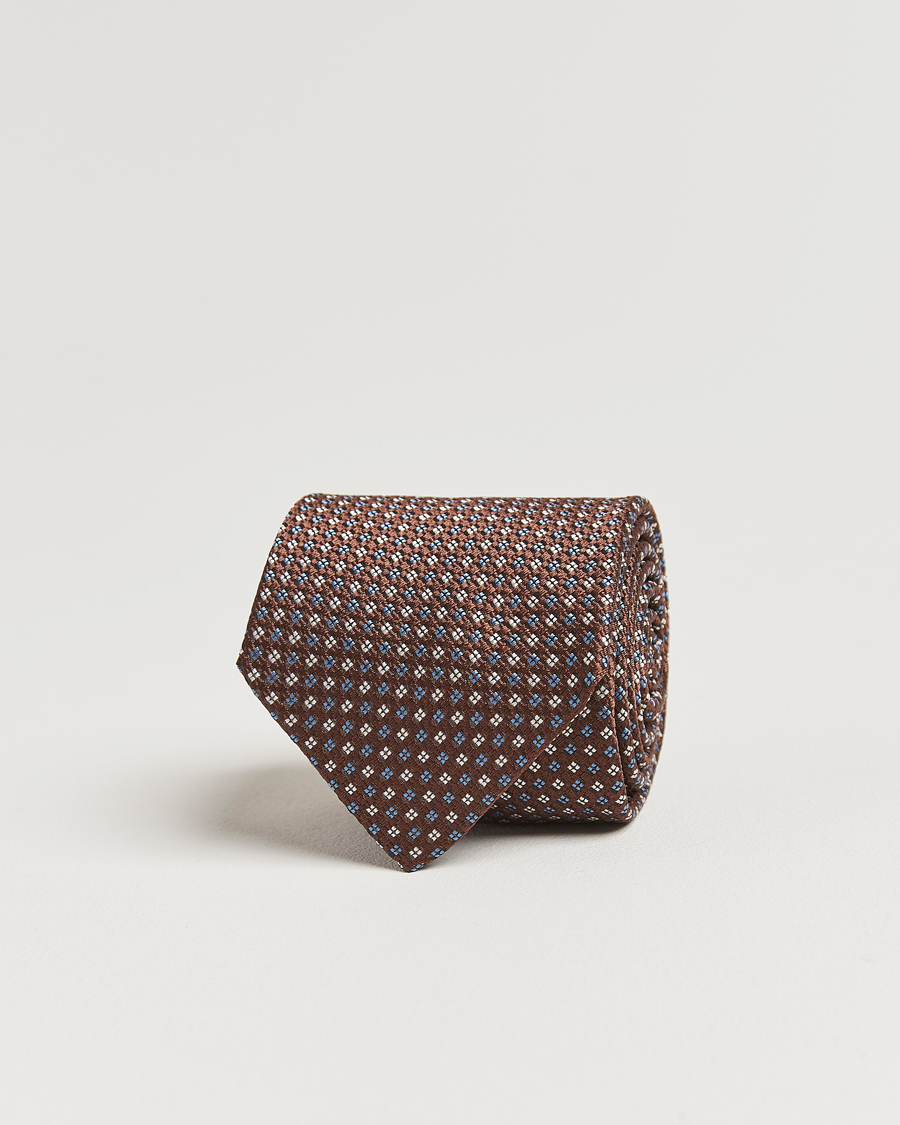 Hombres | Amanda Christensen Silk Printed Flower 8cm Tie Brown | Amanda Christensen | Silk Printed Flower 8cm Tie Brown