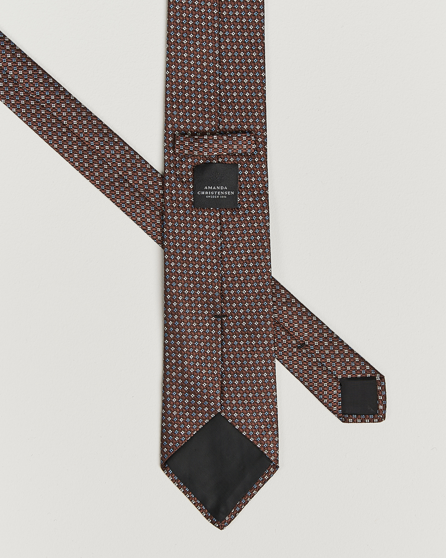 Hombres | Amanda Christensen Silk Printed Flower 8cm Tie Brown | Amanda Christensen | Silk Printed Flower 8cm Tie Brown