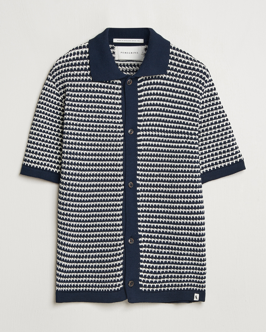 Hombres | Camisas | Peregrine | Island Crochet Knitted Shirt Navy