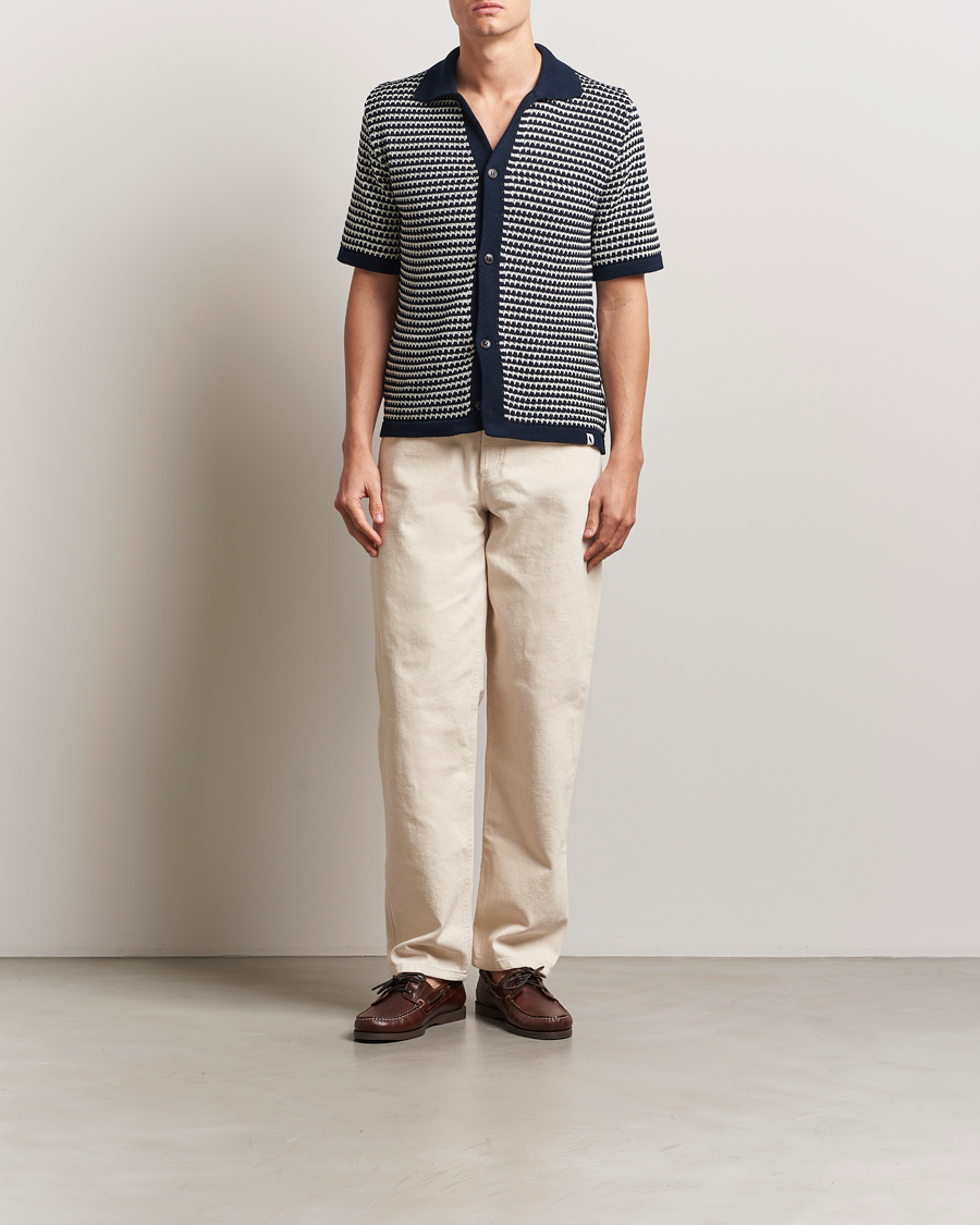 Hombres | Camisas | Peregrine | Island Crochet Knitted Shirt Navy