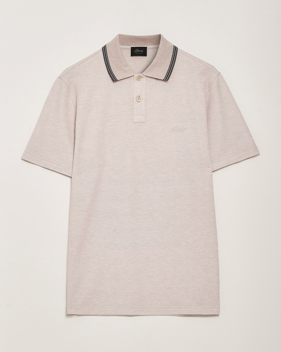 Hombres | Polos | Brioni | Short Sleeve Cotton Piquet Polo Beige