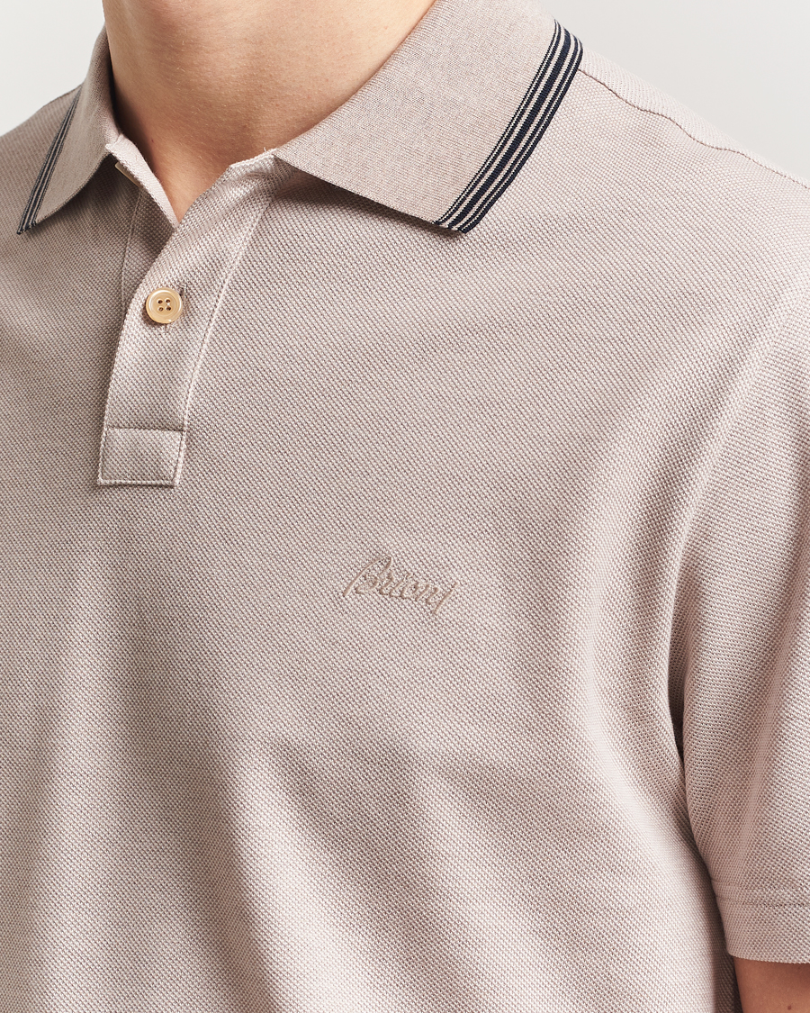 Hombres | Polos | Brioni | Short Sleeve Cotton Piquet Polo Beige