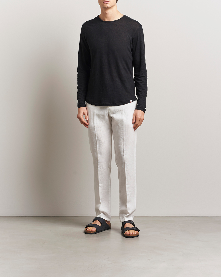 Hombres | Camisetas | Orlebar Brown | Long Sleeve Linen T-Shirt Black