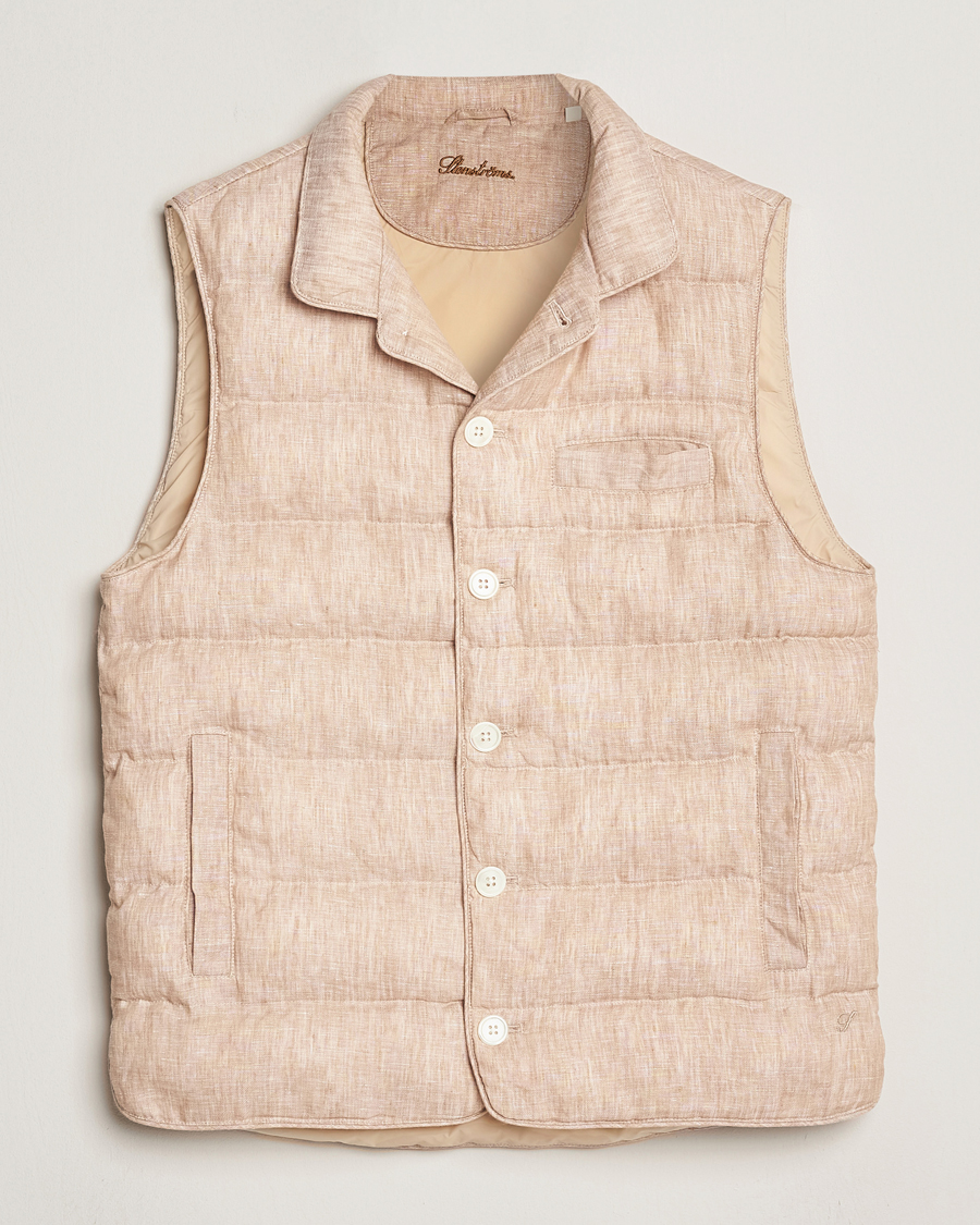 Hombres | Abrigos y chaquetas | Stenströms | Linen Padded Button Vest Beige