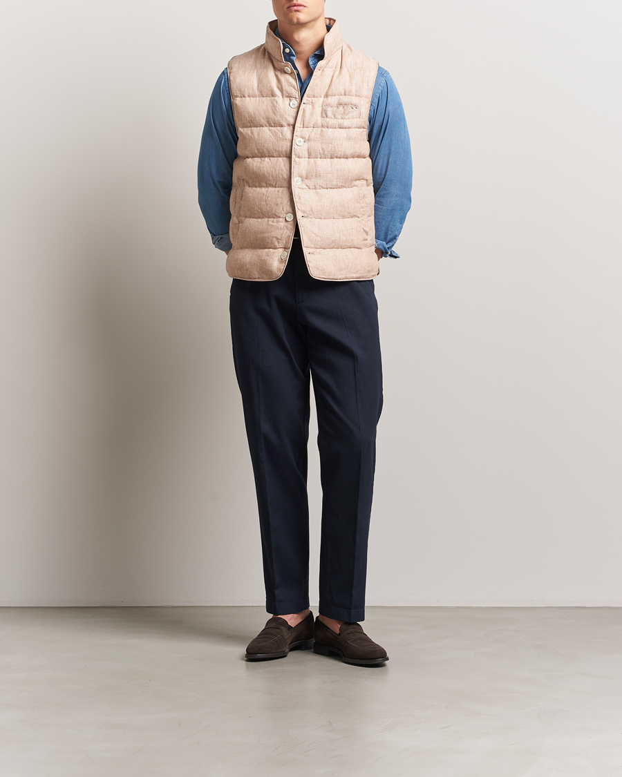 Hombres | Abrigos y chaquetas | Stenströms | Linen Padded Button Vest Beige