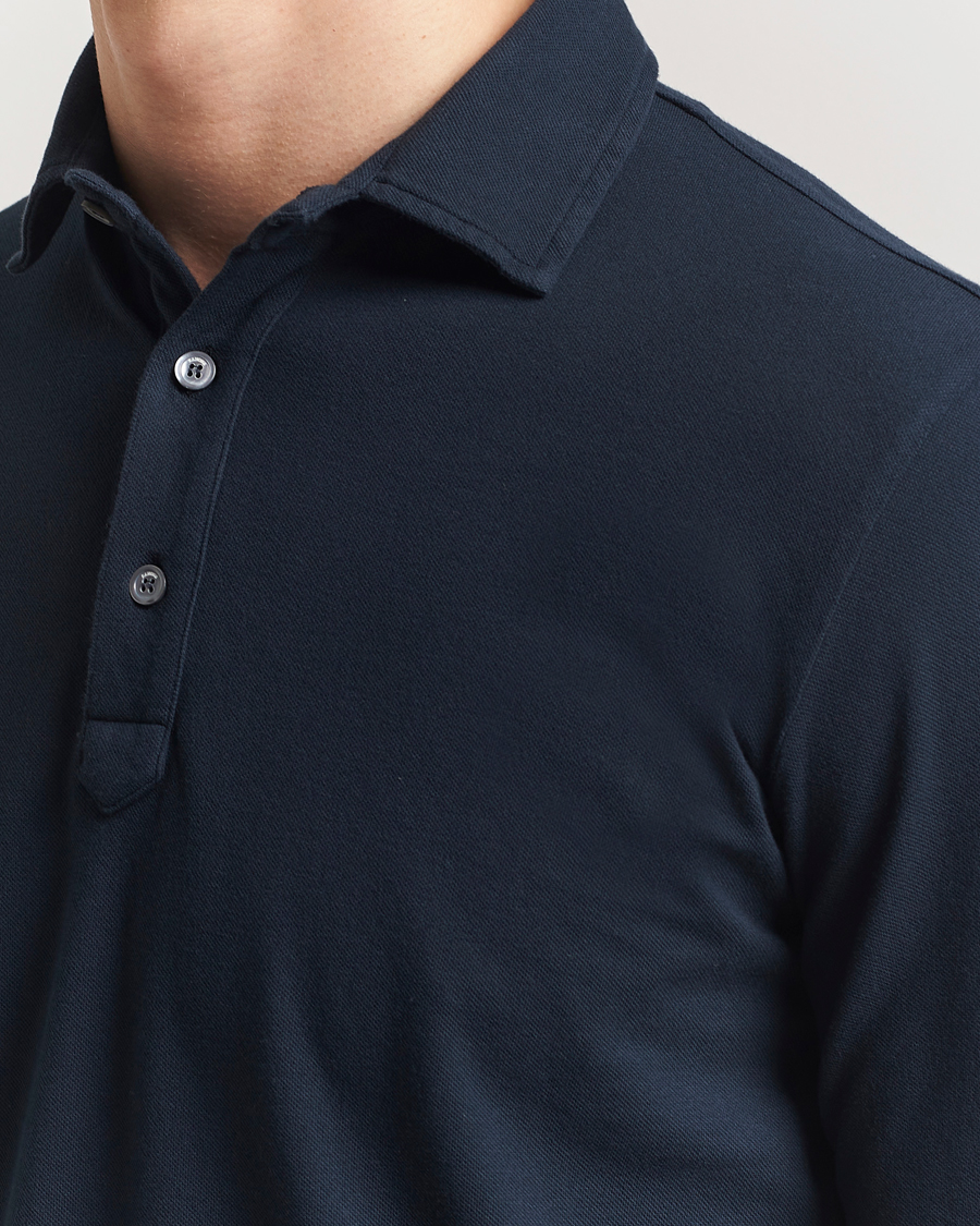 Hombres | Jerséis y prendas de punto | Zanone | Soft Cotton Piquet Long Sleeve Polo Navy