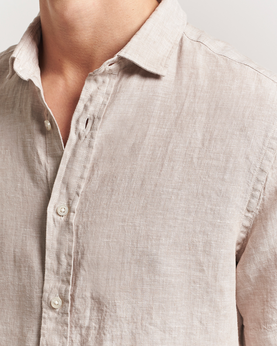 Hombres | Camisas | Charles Tyrwhitt | Pure Linen Short Sleeve Slim Fit Shirt Oatmeal
