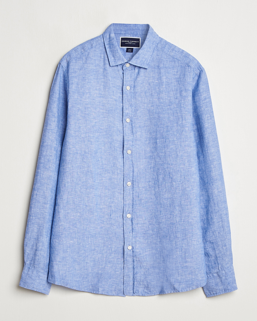 Hombres | Camisas | Charles Tyrwhitt | Pure Linen Slim Fit Shirt Cobalt Blue