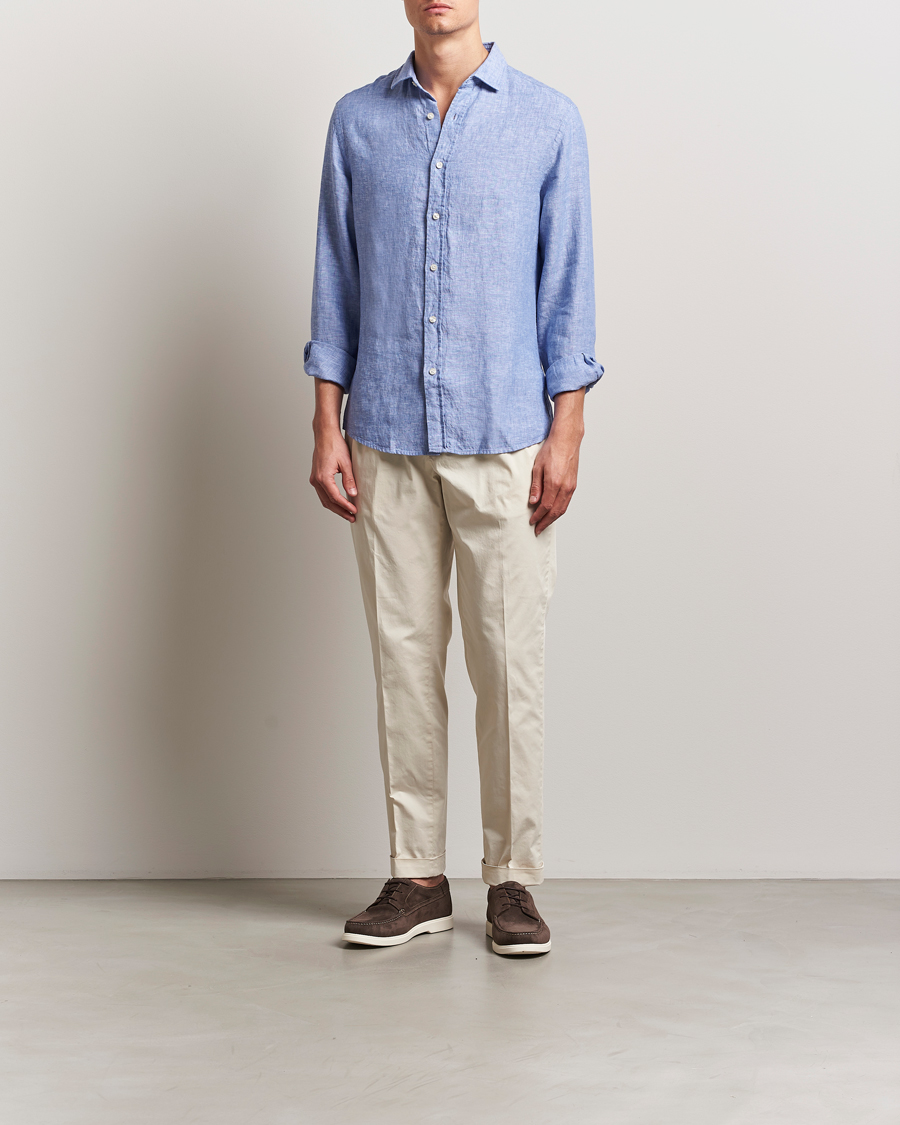 Hombres | Camisas | Charles Tyrwhitt | Pure Linen Slim Fit Shirt Cobalt Blue