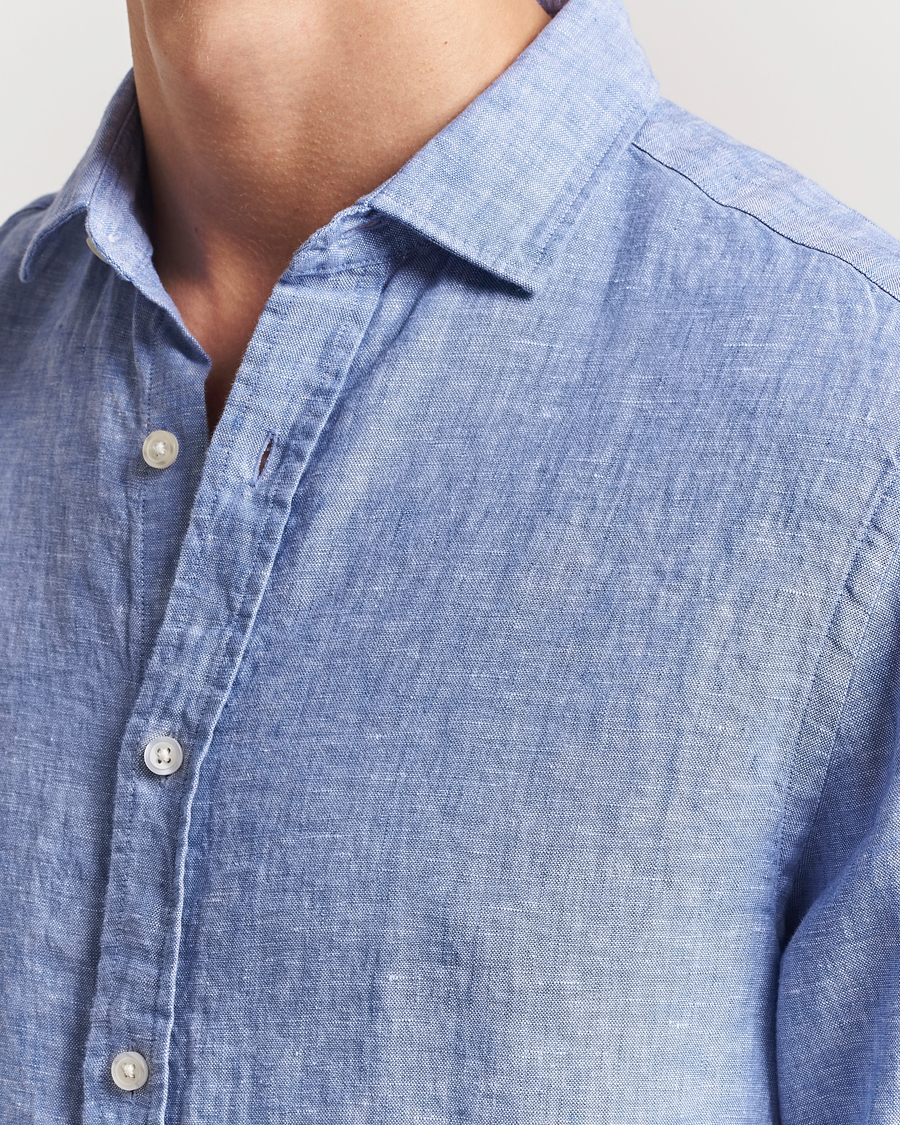 Hombres | Camisas | Charles Tyrwhitt | Pure Linen Slim Fit Shirt Cobalt Blue