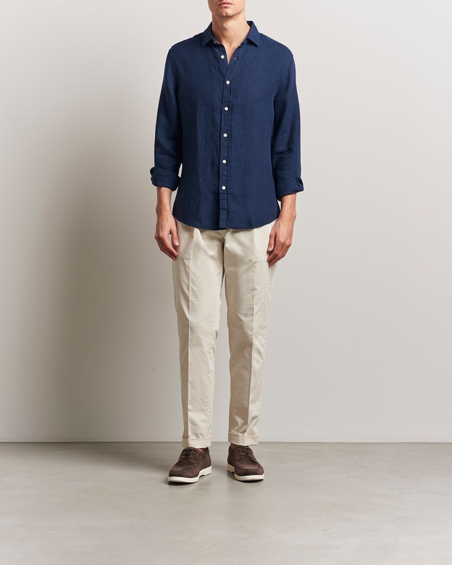 Hombres | Camisas | Charles Tyrwhitt | Pure Linen Slim Fit Shirt Navy