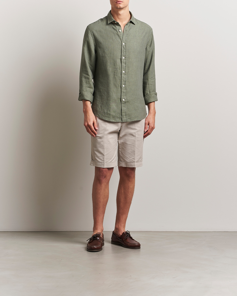 Hombres | Camisas | Charles Tyrwhitt | Pure Linen Slim Fit Shirt Olive