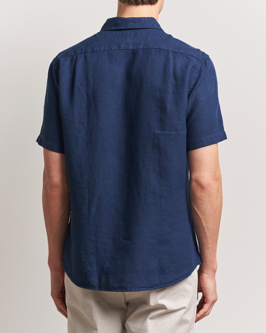 Hombres | Camisas | Charles Tyrwhitt | Pure Linen Short Sleeve Slim Fit Shirt Navy