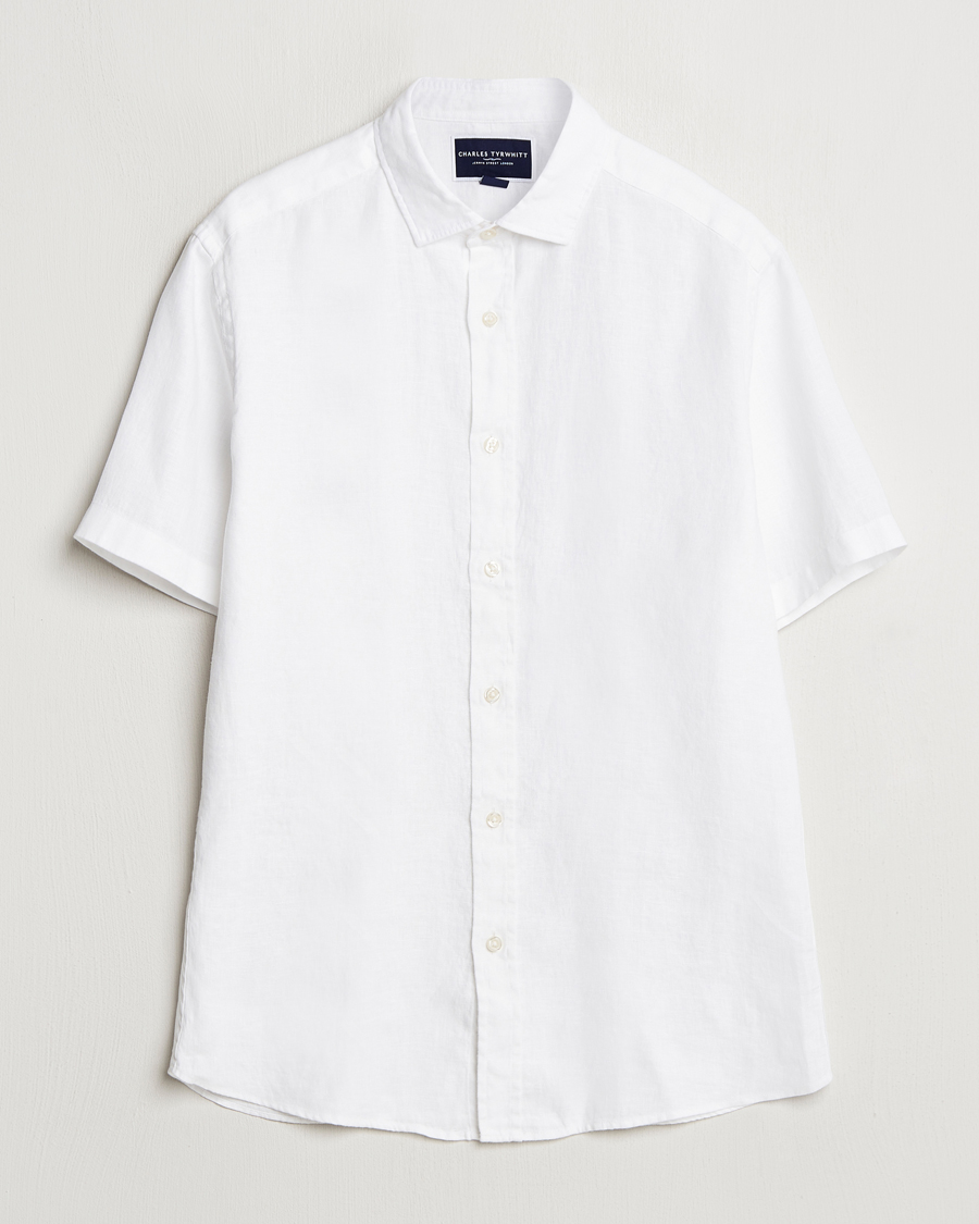 Hombres | Camisas | Charles Tyrwhitt | Pure Linen Short Sleeve Slim Fit Shirt White