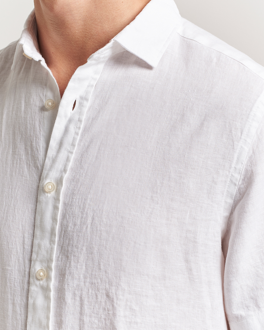 Hombres | Camisas | Charles Tyrwhitt | Pure Linen Short Sleeve Slim Fit Shirt White