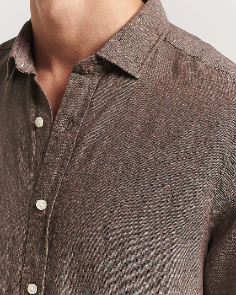 Hombres | Camisas | Charles Tyrwhitt | Pure Linen Slim Fit Shirt Mocha