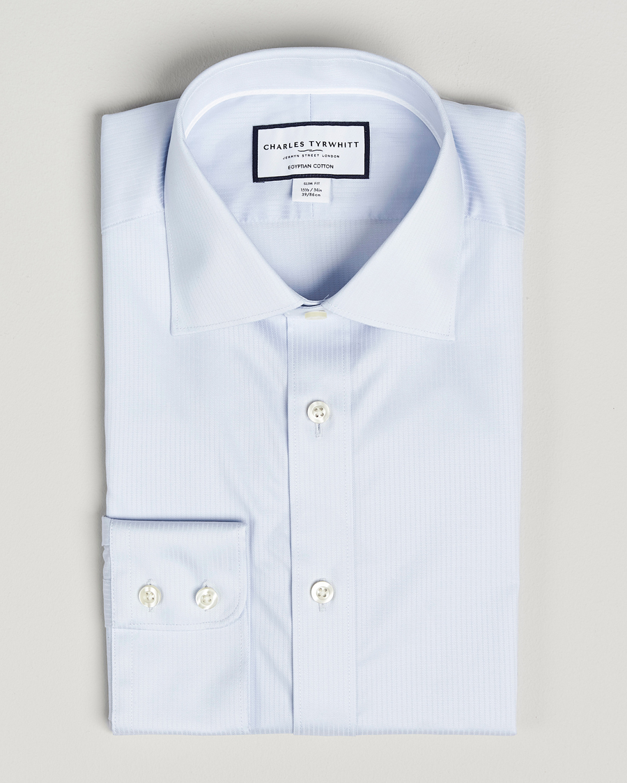 Hombres | Camisas | Charles Tyrwhitt | Egyptian Cotton Weave Stripe Shirt Ice Blue