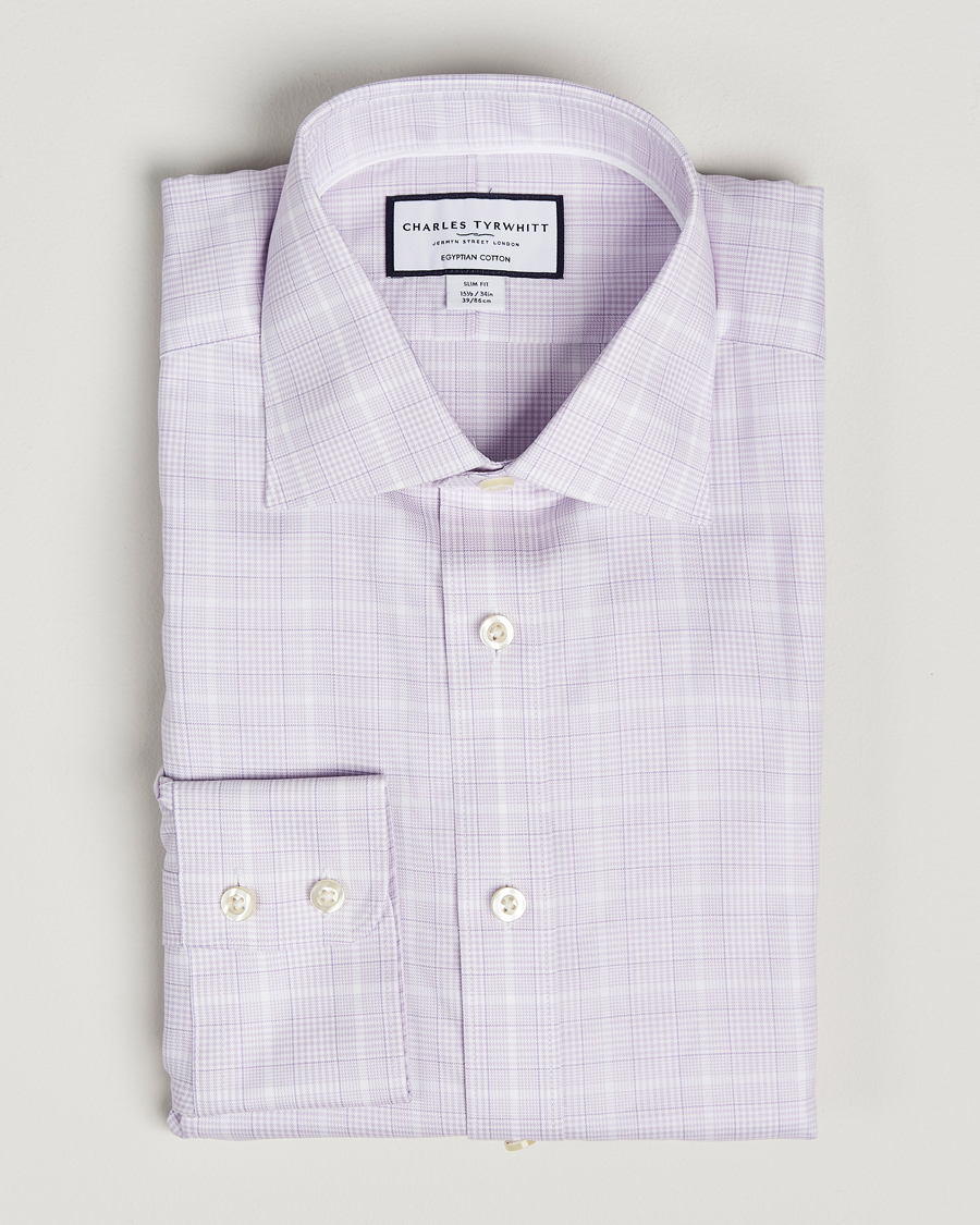 Hombres | Camisas | Charles Tyrwhitt | Egyptian Cotton Pow Check Shirt Lavender