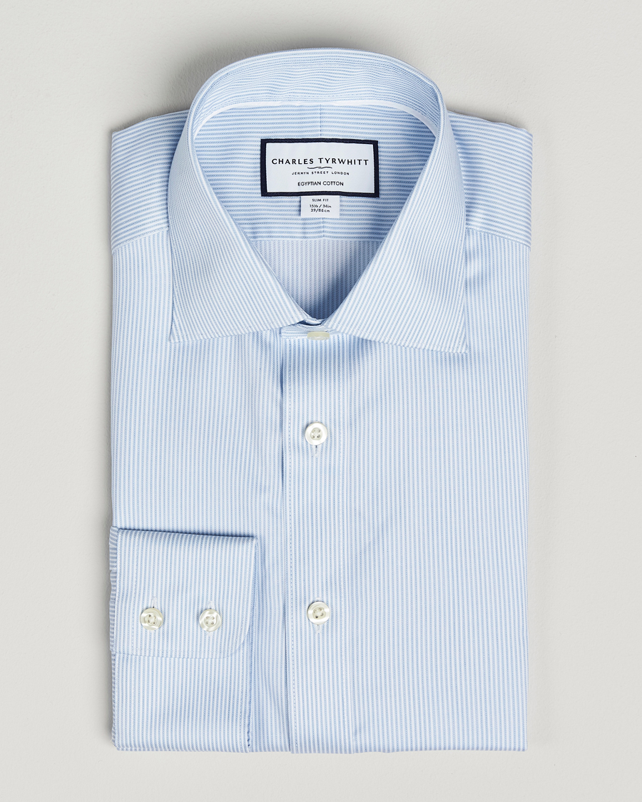 Hombres | Camisas | Charles Tyrwhitt | Egyptian Cotton Fine Stripe Shirt Cornflower