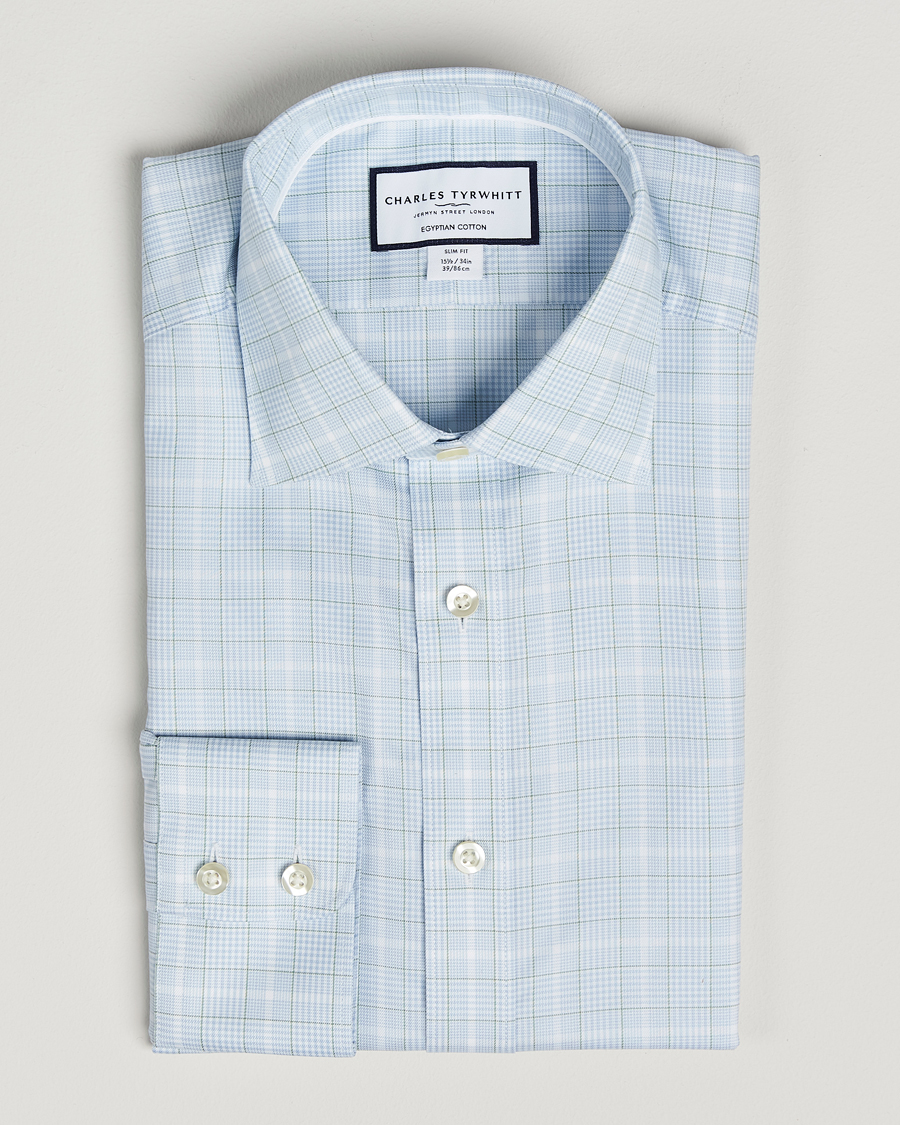 Hombres | Camisas | Charles Tyrwhitt | Egyptian Cotton Pow Check Shirt Green/Blue