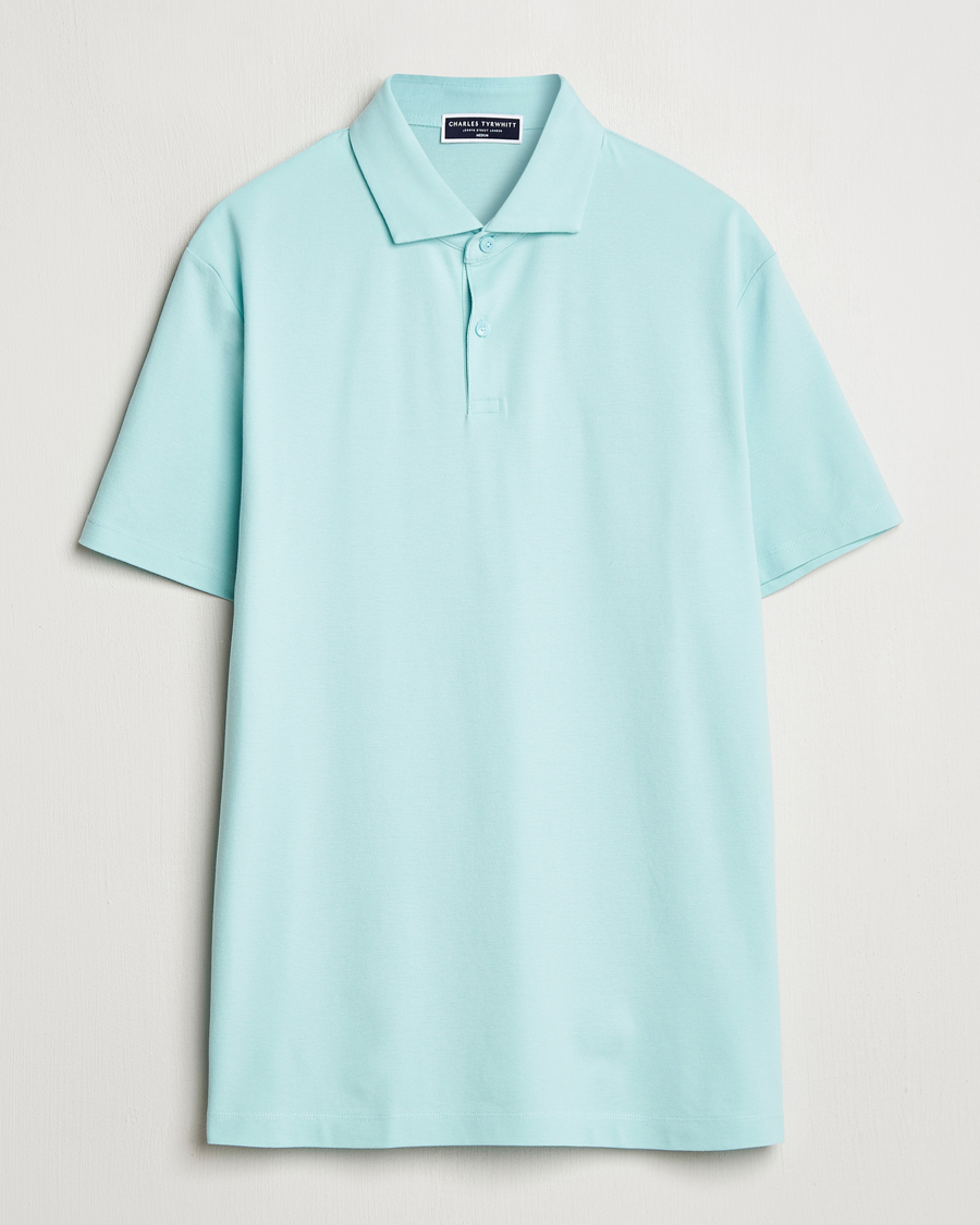 Hombres | Polos | Charles Tyrwhitt | Short Sleeve Cotton Pique Polo Aqua