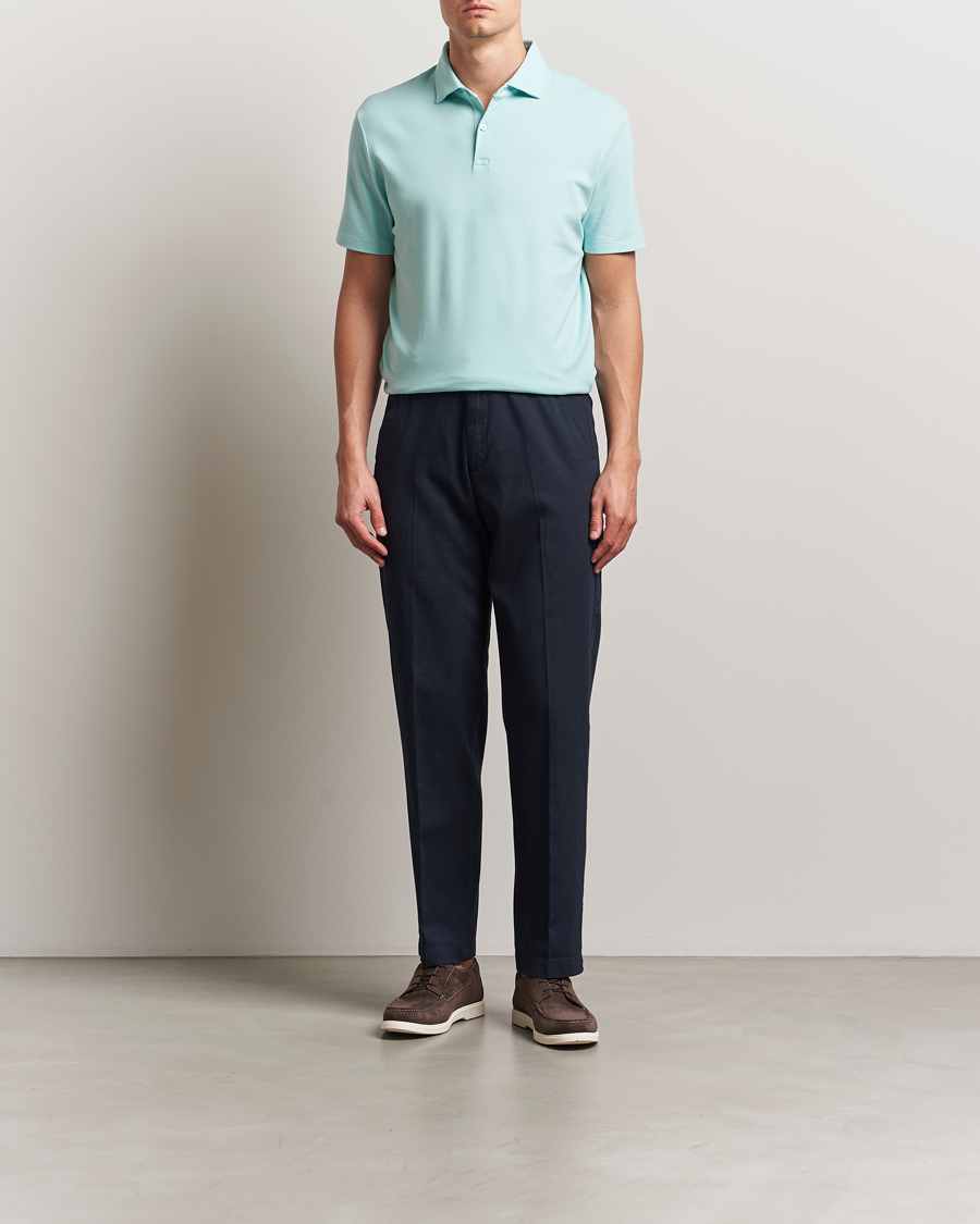 Hombres | Polos | Charles Tyrwhitt | Short Sleeve Cotton Pique Polo Aqua