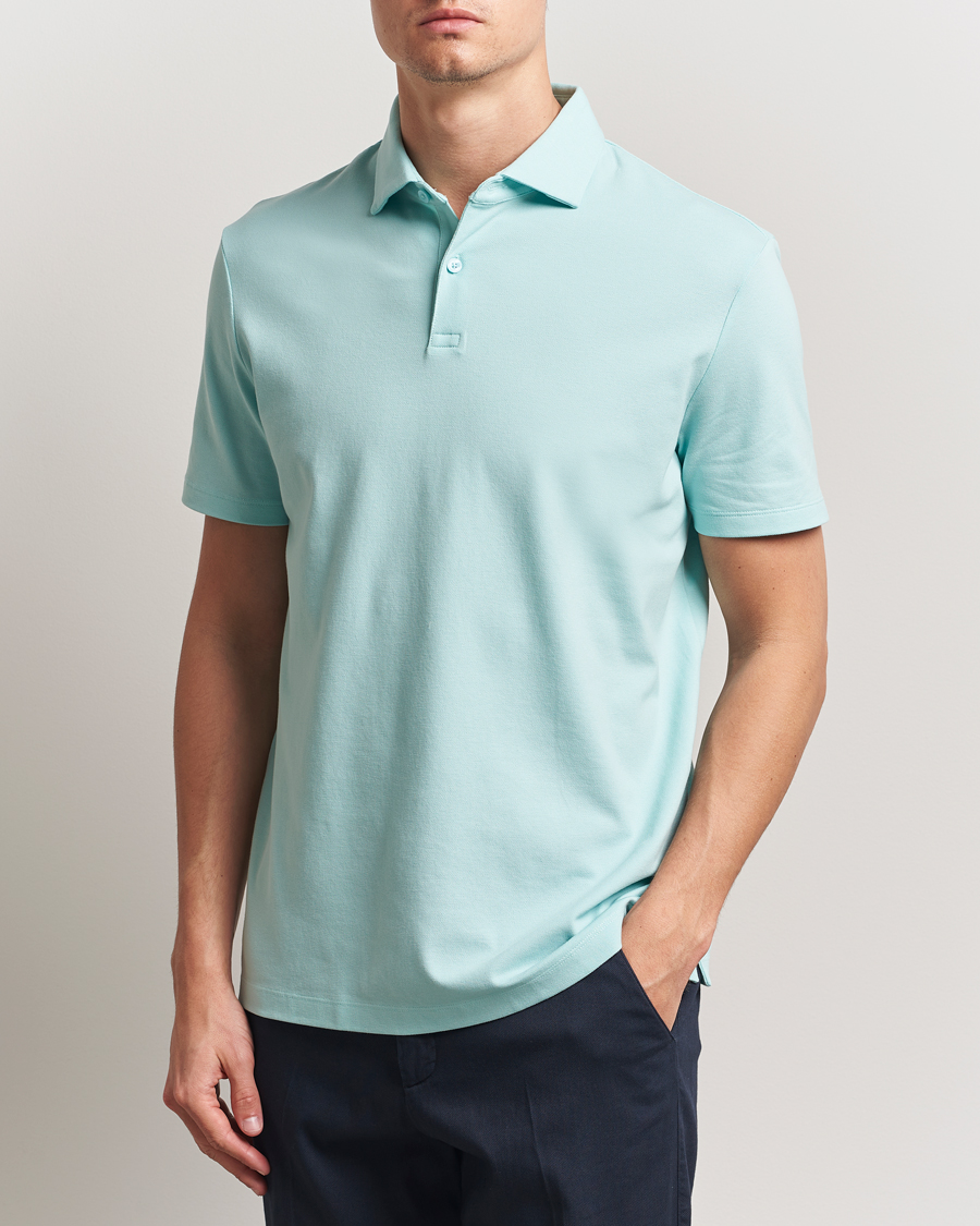 Hombres | Polos | Charles Tyrwhitt | Short Sleeve Cotton Pique Polo Aqua