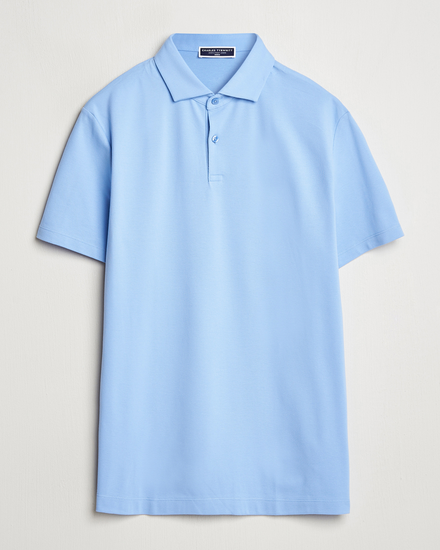 Hombres | Polos | Charles Tyrwhitt | Short Sleeve Cotton Pique Polo Cornflower Blue