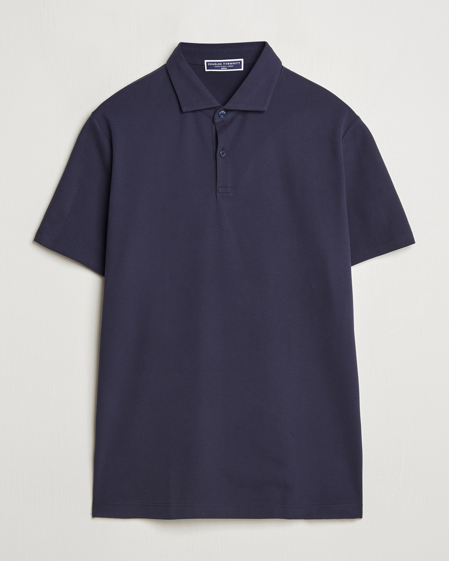 Hombres | Polos | Charles Tyrwhitt | Short Sleeve Cotton Pique Polo Navy