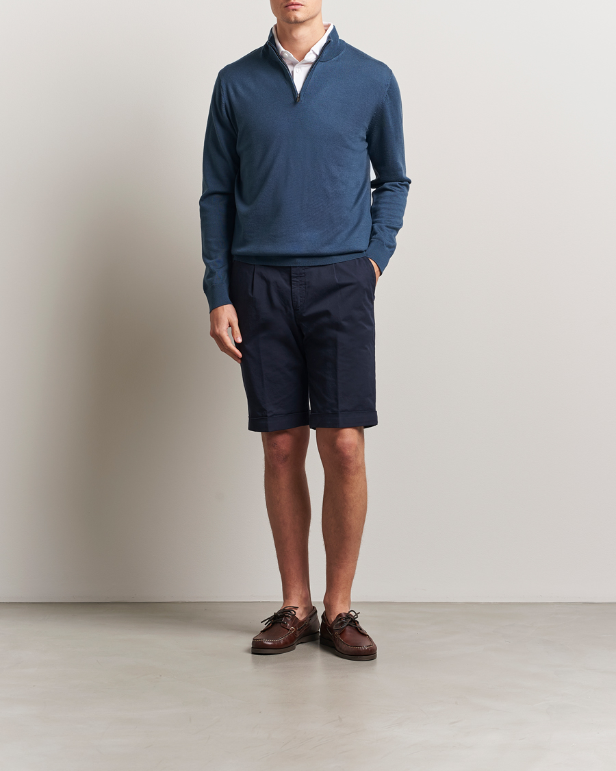 Hombres | Jerséis y prendas de punto | Charles Tyrwhitt | Pure Merino Zip Neck Jumper Petrol Blue
