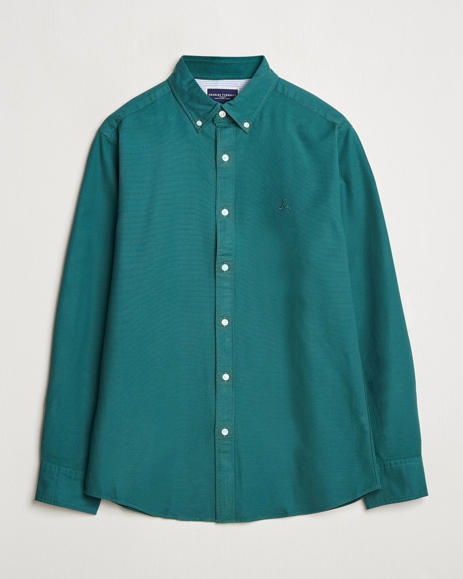 Hombres | Camisas | Charles Tyrwhitt | Button Down Stretch Oxford Shirt Teal Green