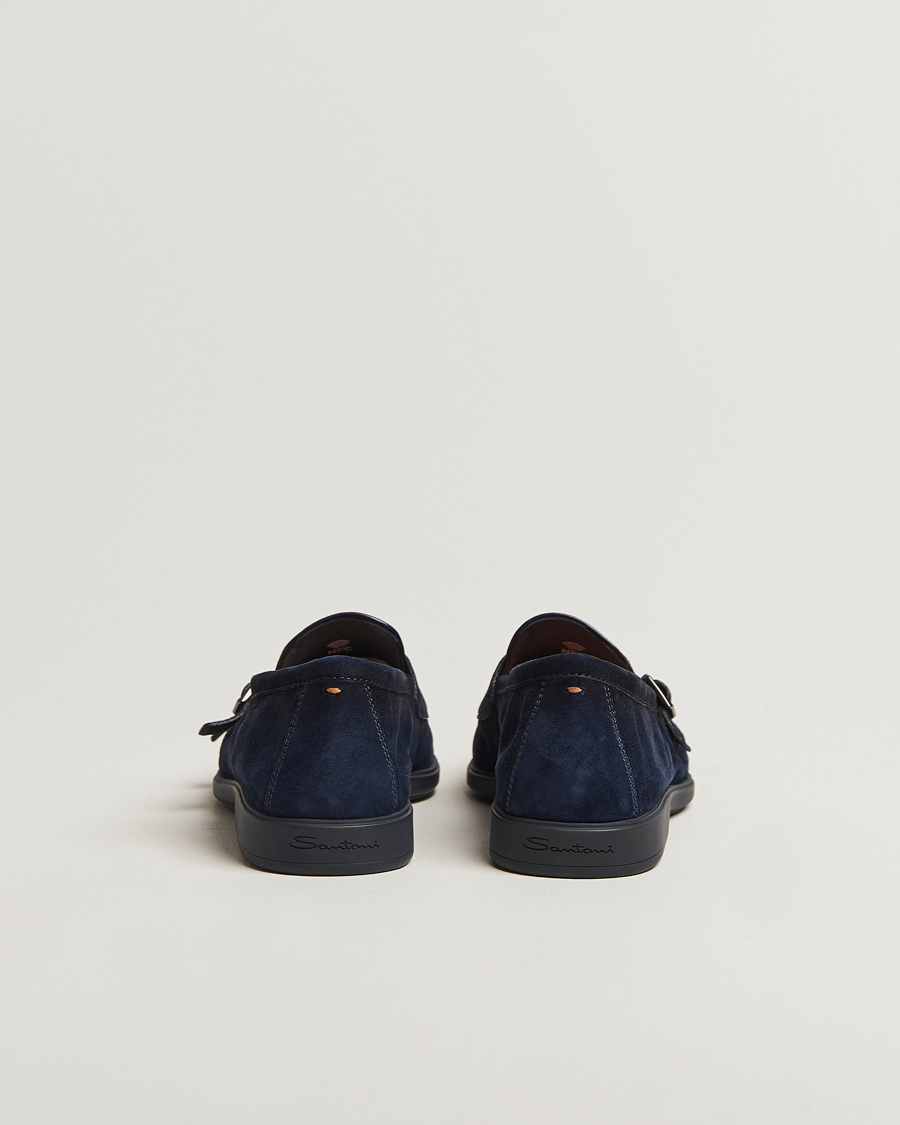 Hombres | Santoni Malibu Double Buckle Loafers Navy Suede | Santoni | Malibu Double Buckle Loafers Navy Suede