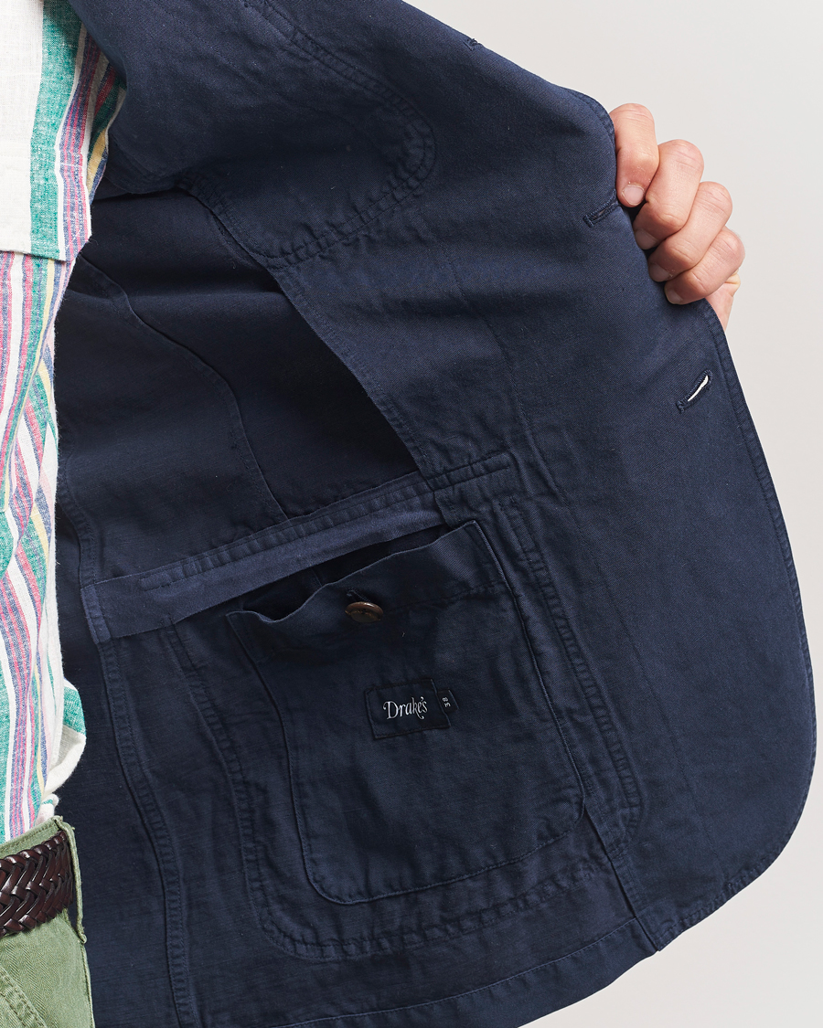 Hombres | Blazers | Drake's | MKI Cotton/linen Games Blazer Navy