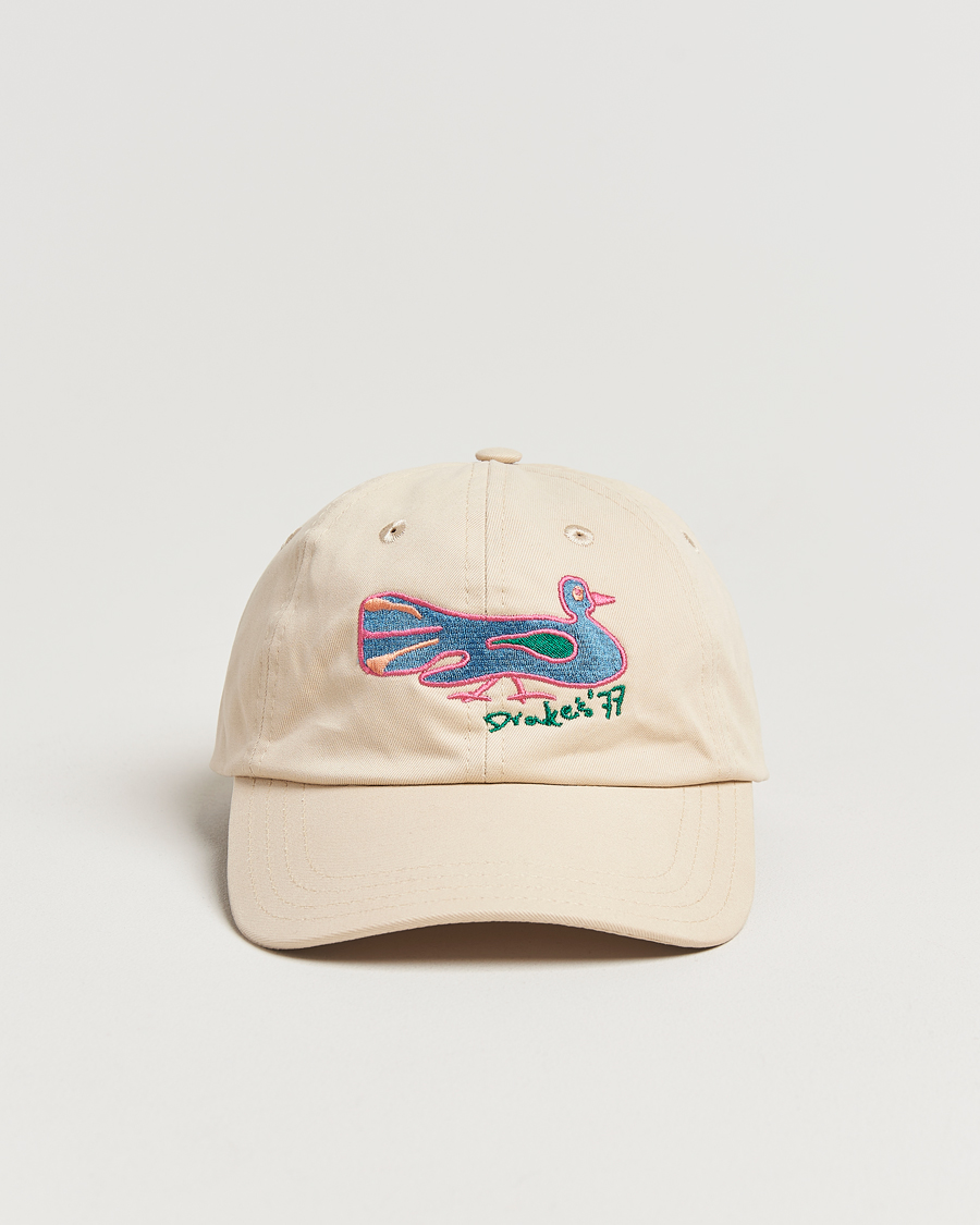 Hombres | Drake's Peacock Embroidered Cap Ecru | Drake's | Peacock Embroidered Cap Ecru
