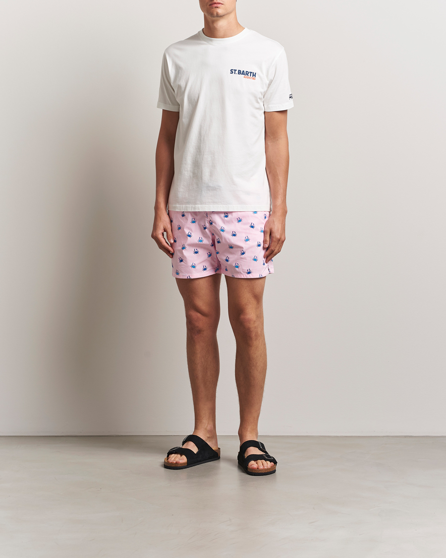 Hombres | Bañadores | MC2 Saint Barth | Printed Nylon Swim Shorts Pink Crabs Stripes