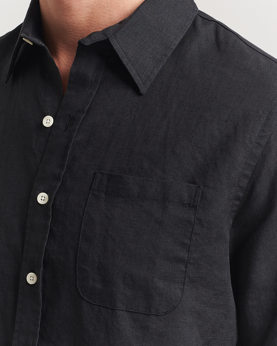 Hombres | Camisas | Colorful Standard | Garment Dyed Linen Short Sleeve Shirt Deep Black